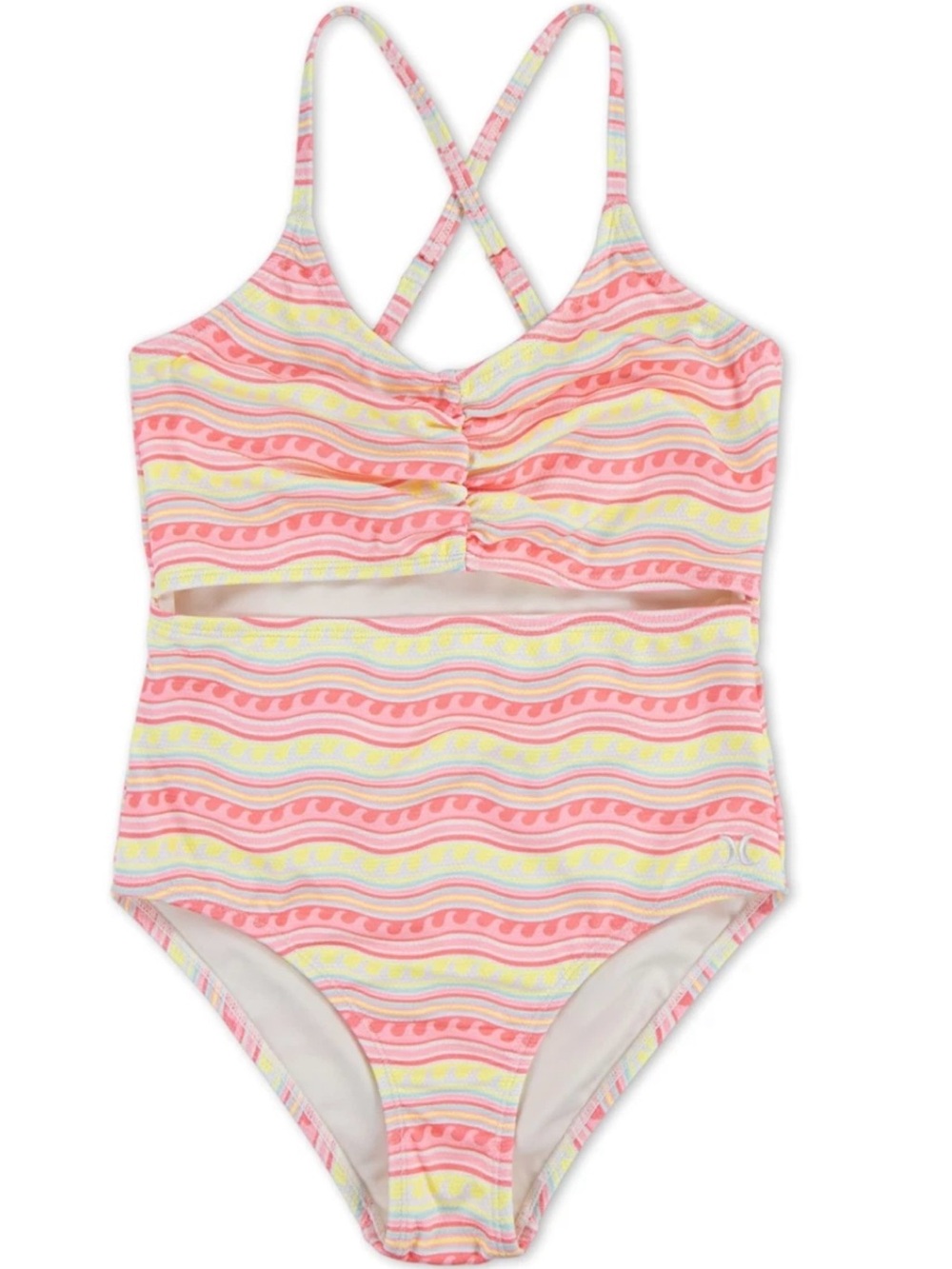 Hurley Pink Multi-Stripe Cutout One-Piece Swimsuit